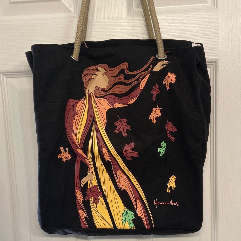 Beautiful Canadian indigenous Black Tote Bag with Autumn Design